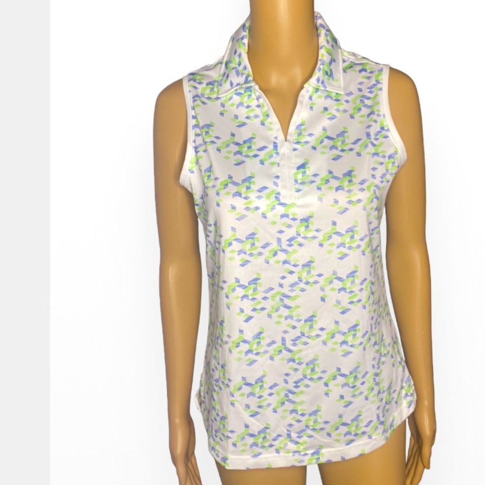 Pebble Beach Sleeveless geometry Print Performance Golf Shirt. M